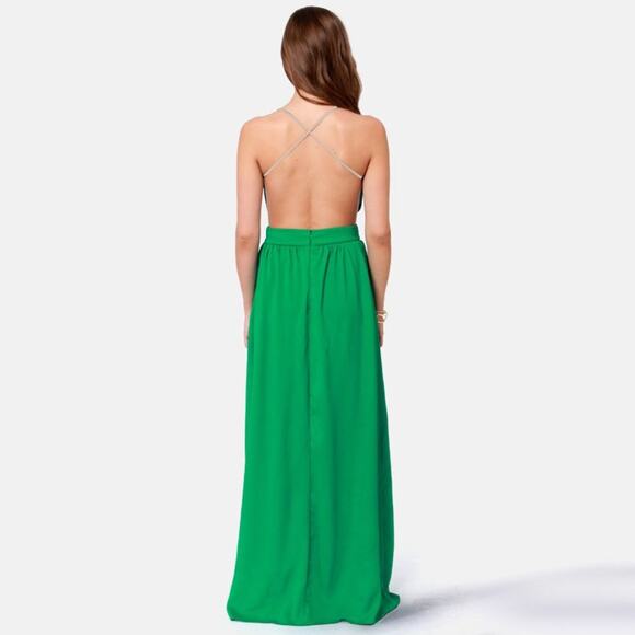Lulus Green Flowy Backless Maxi Long Cocktail EveningDress - Picture 16 of 16